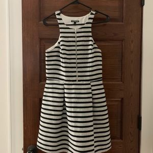Express black and white striped zipper front dress
